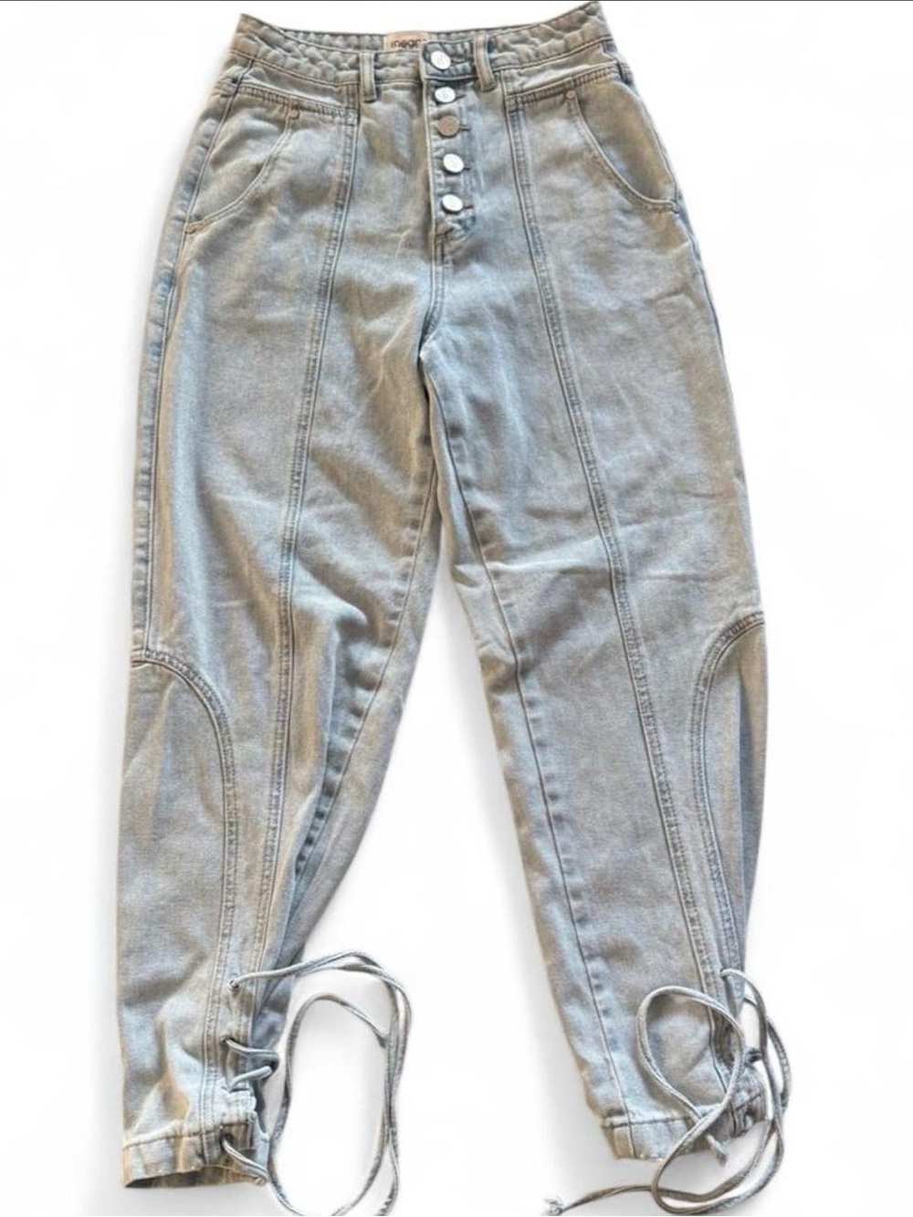 High-Rise Light Gray Lace-Up Ankle Jeans